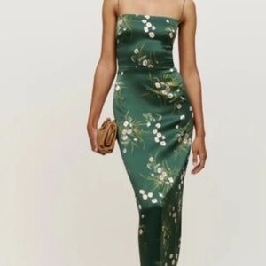 Reformation Green Frankie Silk Dress